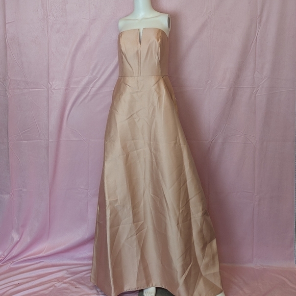 Alfred Sung Sateen Twill Strapless Notch Neck Bridesmaid Dress in Toasted Sugar - Picture 1 of 9